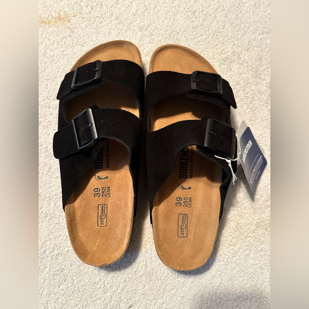 Birkenstock Arizona BLACK Suede Sandals EUR 39 ( W 7.5 Mens 5)